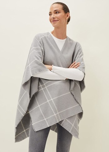 Phase Eight Shauna Check Cape Scarves Grey Canada | VCDFRH-163